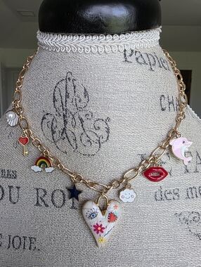 Multicolor Charm Heart Pendant Necklace